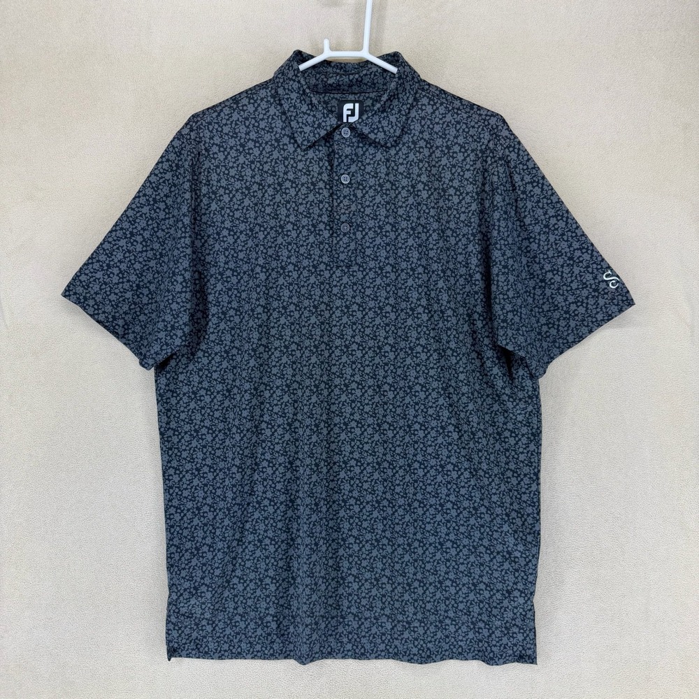 FJ FootJoy‎ Mens Large Floral Print Golf Polo Shirt Short Sleeve Button Up